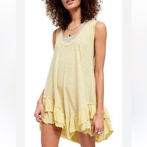 Sleeveless Yellow Ruffle Hem Dress